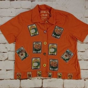 Country Wear 2000 Casuals Coral Blazer Jacket Flower Motif Buttons Cottage Core.